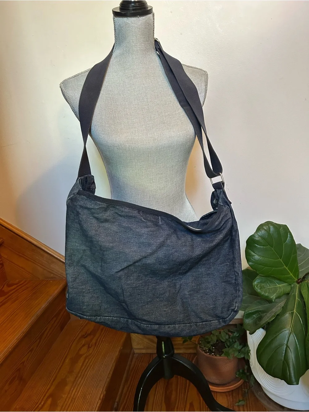 Large Denim Dark Gray Crossbody Shoulder Bag - GAP
